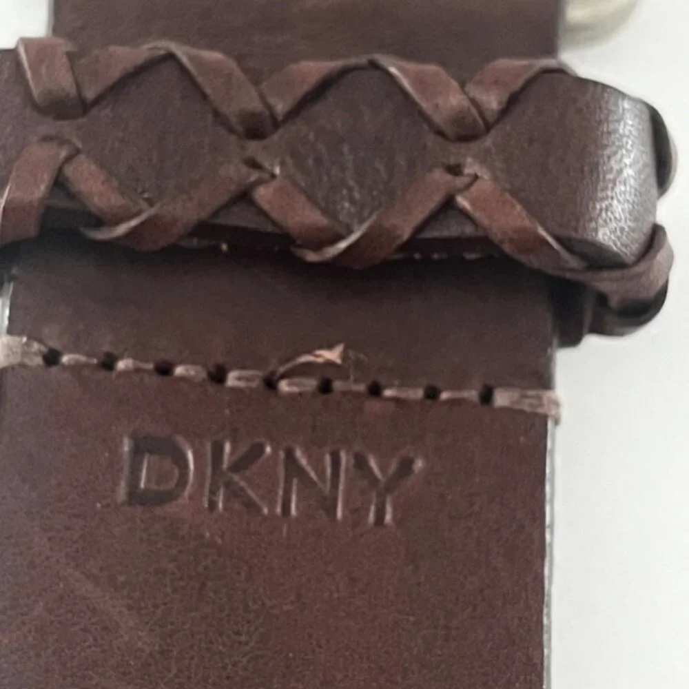 DKNY Dark Brown Braided Leather Belt with Silver Buckle